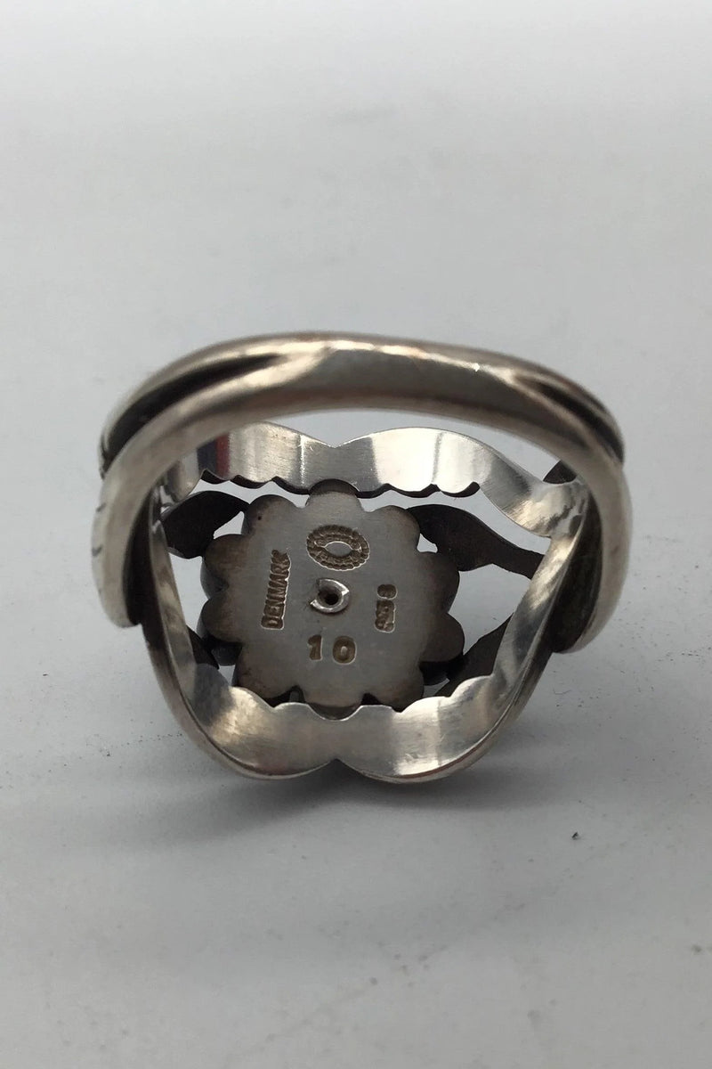 Georg Jensen Sterling Sølv Ring No. 10 Moonlight Blossom Sort Agat.