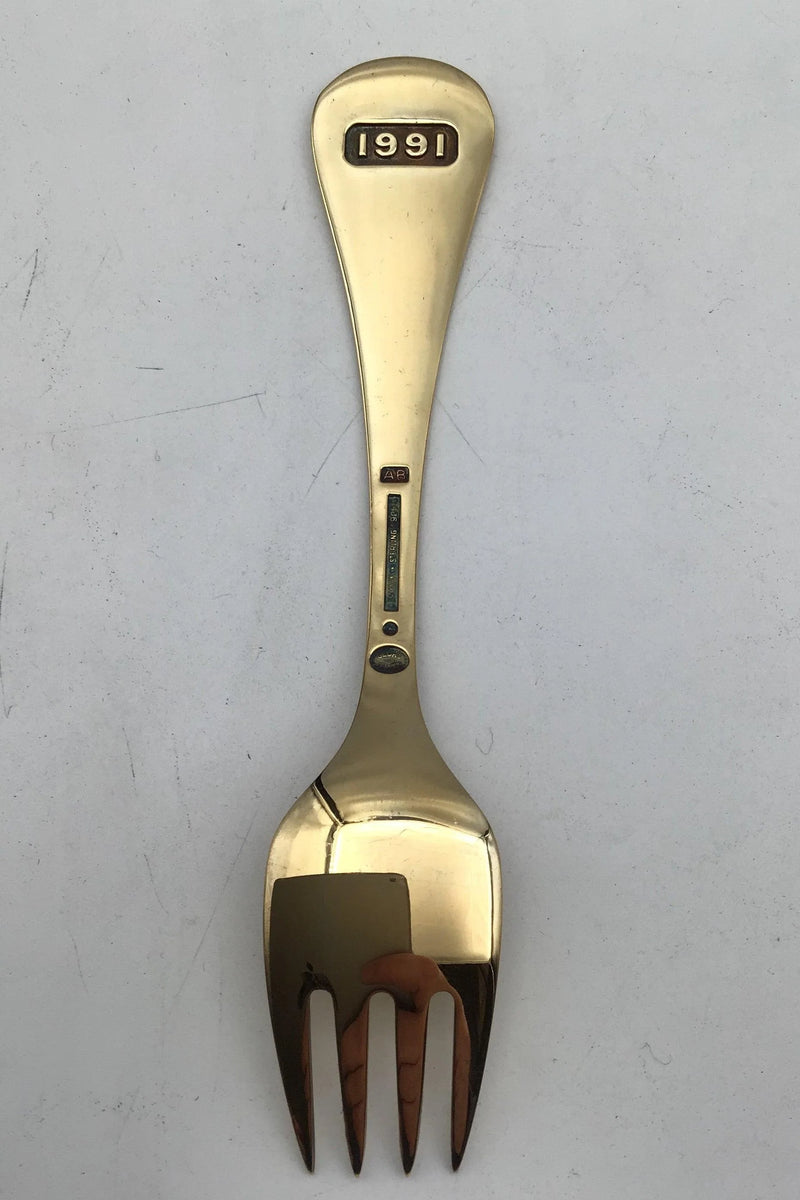 Georg Jensen Årsgaffel 1991 Forgyldt Sterling Sølv med emalje.