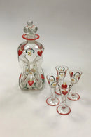 Holmegaard Klukflaske med 4 tilhørende snapseglas