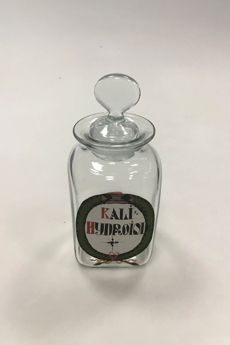 Holmegaard Apotekerflasken, krukke med tekst KALI HYDROIOD fra 1978