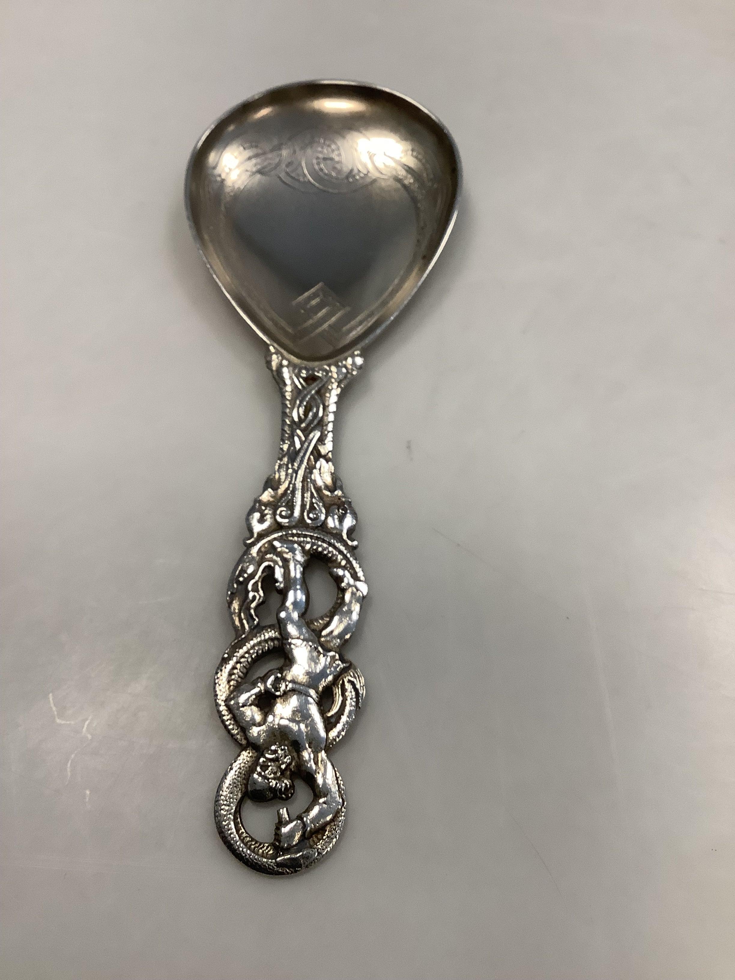 Danish Silver Serving Spoon by .C.I. Moinichen with Thor and the Midga