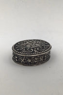 Norwegian? Silver Oval Pill Box Flower Motif