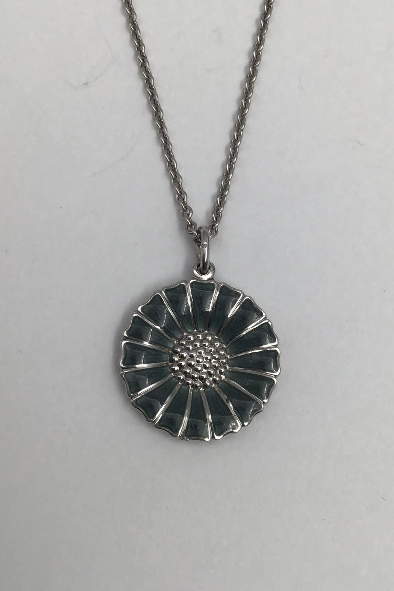 Georg Jensen Sterling Sølv Marguerit Vedhæng Olivengrøn