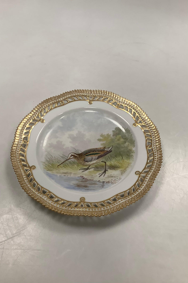 Royal Copenhagen Flora Danica Fugle Frokosttallerken No 20/3554 med gennembrudt kant.