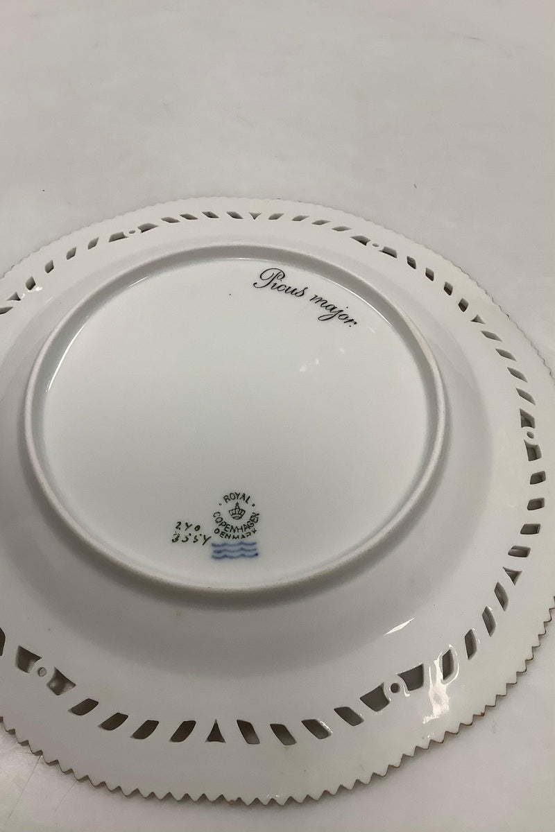 Royal Copenhagen Flora Danica Fugle Frokosttallerken No 20/3554 med gennembrudt kant.