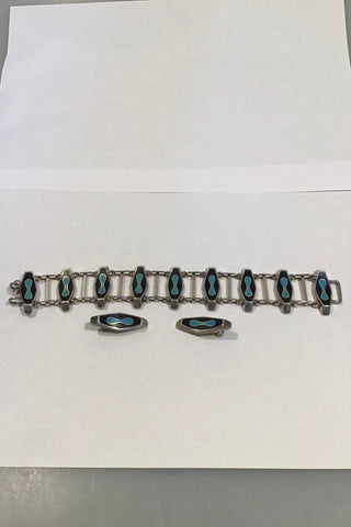 John Rørvig Sterling Silver Enamel Bracelet and Ear Clips
