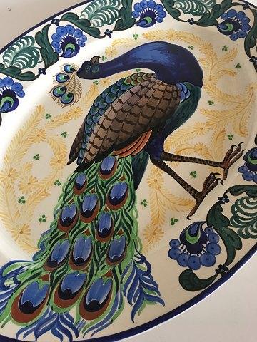 Aluminia Ovalt Fajance Fad med Påfugle Motiv No 736/632