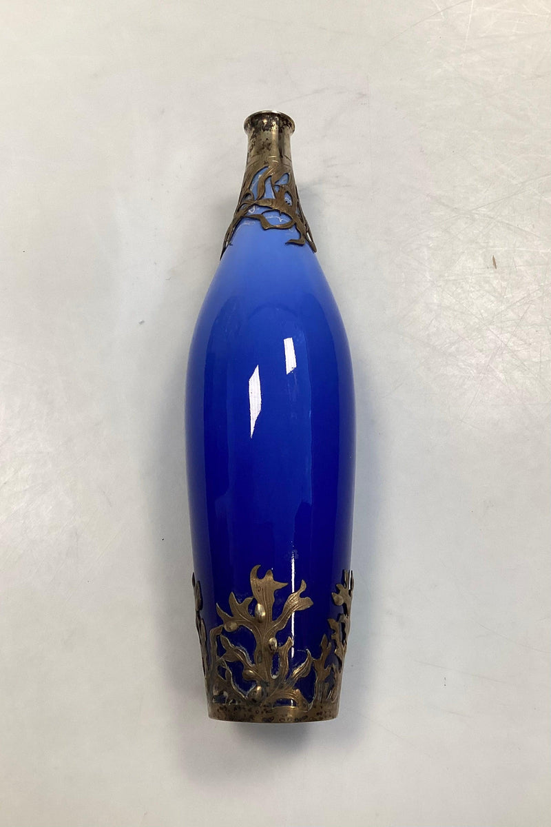 Bing & Grøndahl/Royal Copenhagen Blå vase med Sølv Montering med fisk fra Dragsted Sølvsmedie