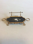 Old writing set ?. Made of brass and polished slate with floral decoration of colored stones.