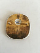 Georg Jensen Forgyldt Sterling Sølv Broche / Vedhæng med Royal Copenhagen Flora Motiv i Porcelæn