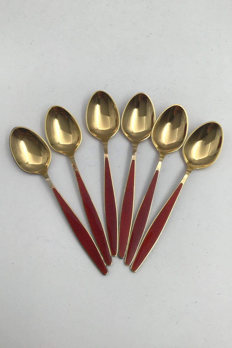 Georg Jensen Sterling Sølv Forgyldt Ornamental Moccaske (Rød emalje)(6)