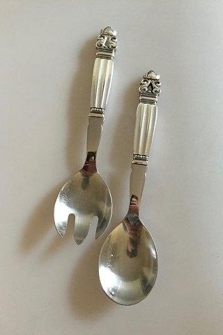 Georg Jensen Sterling Sølv / Stål 'Konge' Salatsæt No. 133