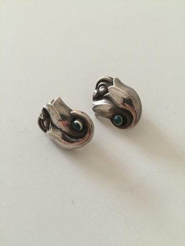 Georg Jensen Sterlingsilber-Ohrring mit grünem Stein Nr. 100A