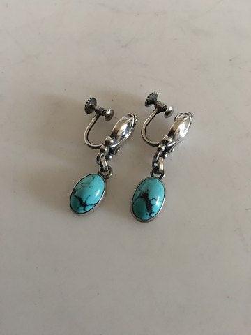 Georg Jensen Sterling Silver Earrings No 17 with Turquoises