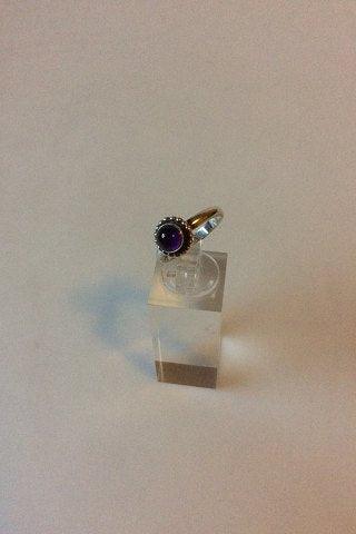 Georg Jensen Sterling Silver Ring 9B Moonlight Blossom with Purple Sto