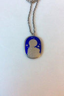 Georg Jensen Sterling Silver Pendant with chain. Blue Enamel motif of Maria and Jesus No 103B