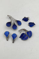 J Tostrup, Norway Sterling Silver Enamel Jewelry Set (Brooch + Earrings)
