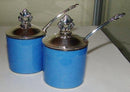 Pair of Acorn Georg Jensen/Royal Copenhagen Sterling Silver Mustard Jars with Spoons No 815F