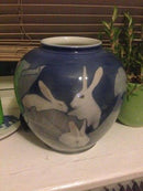 Royal Copenhagen Art Nouveau Unique Vase with Rabbits by Theodor Fischer from 1895