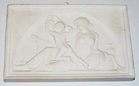 Royal Copenhagen Bisque Plate Bacchan female holds grapes up for a little faun No 85