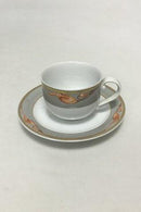 Royal Copenhagen Magnolia, Grey with red decoration Coffee Cup and Saucer 072/073