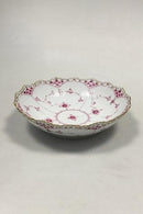 Royal Copenhagen Blue Fluted Red Ruby/Pink with Gold Edge Full Lace Low Bowl No 2/1018