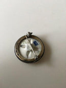 Royal Copenhagen Porcelain Button in Silver Mounting with Yellow Rose Decoration.