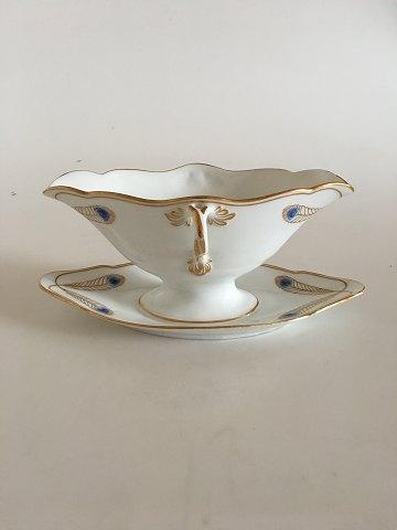 Royal Copenhagen No 118 Sauceboat with Handles w. Golden Peacock Feather Ornament