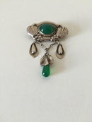 Tidlig Evald Nielsen Sølv Broche med Grønne Sten