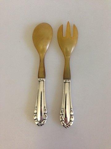 Georg Jensen Maiglöckchen Sterlingsilber Salatbesteck mit Horn Nr. 108