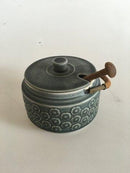 Bing & Grøndahl Kronjyden Blå Azur Låg Potte med Bast Hank