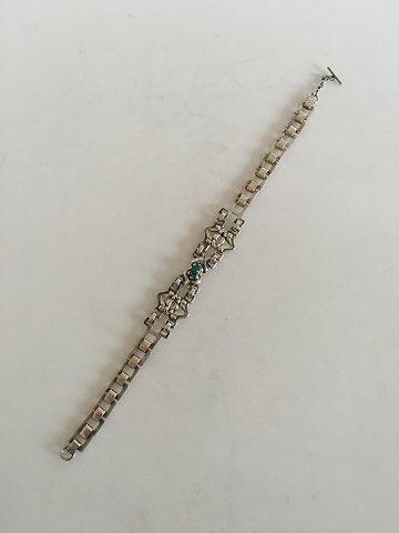 Georg Jensen Tidlig Sølv Halsbånd / Choker med Grøn Agat