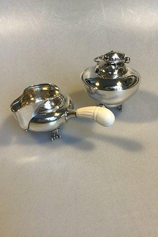 Georg Jensen Sterling Sølv Flødekande og sukkerskål i Magnolia No. 2C/2E
