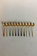 ELA 丹麦 一套11只镀金纯银软皮鞋，彩色珐琅。