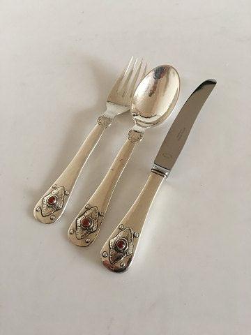 Georg Jensen Sterling Sølv 75 Års Jubilæums Barnekniv med Carneol Sten