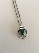 ジョージ ジェンセン スターリング シルバー 1990 アニバーサリー ペンダント グリーン アゲート チェーン付