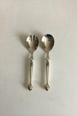 W. & S. Sørensen Sterling Sølv og Stainless Steel Krone Salatsæt