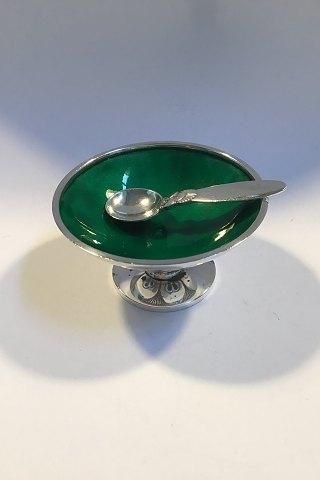 Georg Jensen Sterling Sølv Kaktus Saltkar(Grøn emalje) No 629 A samt Saltske