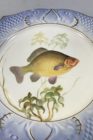 Royal Copenhagen Blå Fisketallerken med Guld No 1212/3002.