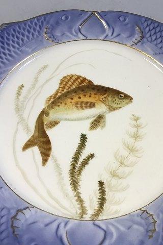 Royal Copenhagen Blå Fisketallerken med Guld No 1212/3002.