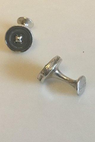 Turnbull & Asser 灰色珍珠母钮银质袖扣