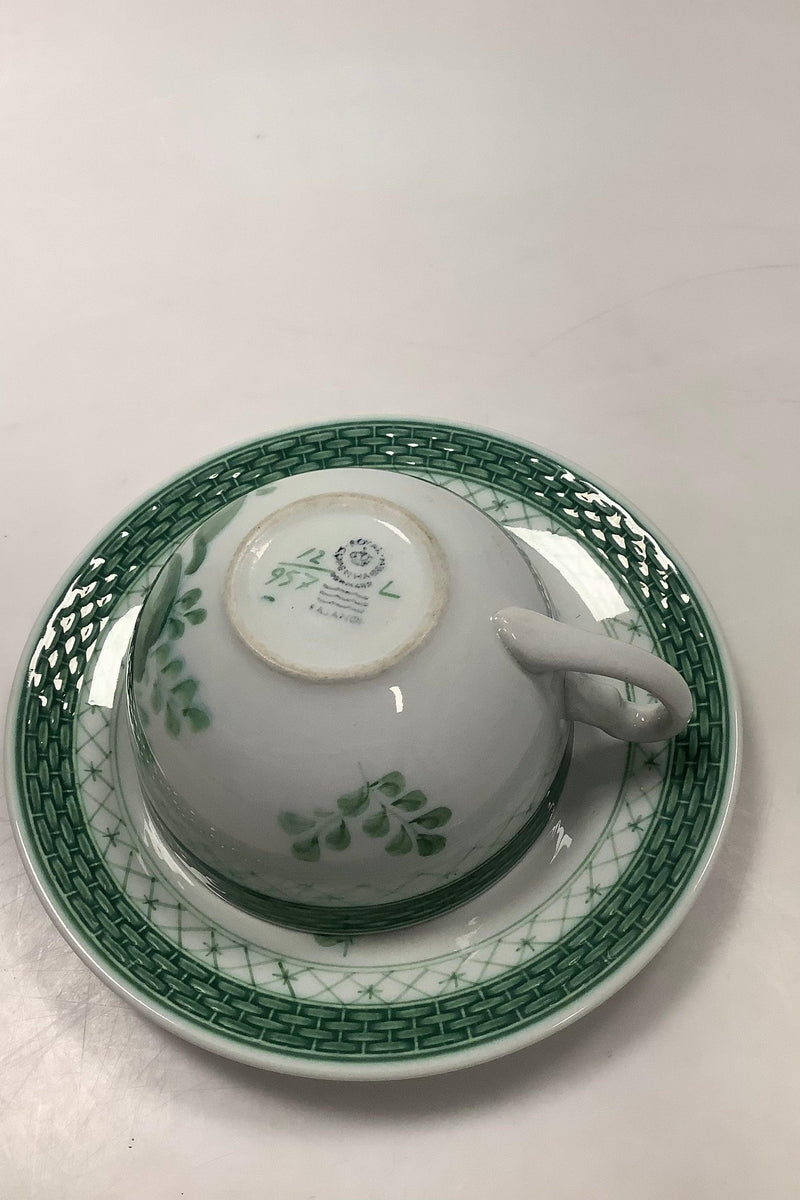 Royal Copenhagen Green Tranquebar Teacup with Saucer No 957