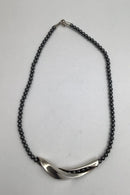 Georg Jensen / Hans Hansen Hæmatit Halskæde med Sterling Sølv Vedhæng