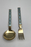 J. Tostrup, Norge Sterling Sølv og Emalje Barnebestiksæt (Forgyldt)