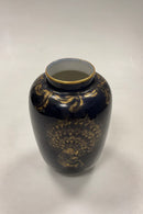 Tidlig Royal Copenhagen Art Nouveau Vase med Påfugl i guld og Blå