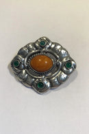 Danish Silver Grann and Laglye Brooch with Amber and Chrysopras