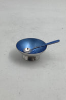 Volmer Bahner Sterling Silver Salt Jar with Blue Enamel and Spoon