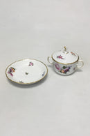 Royal Copenhagen Fuld Saksisk Blomst Bouillon Kop, låg og underkop No 1552