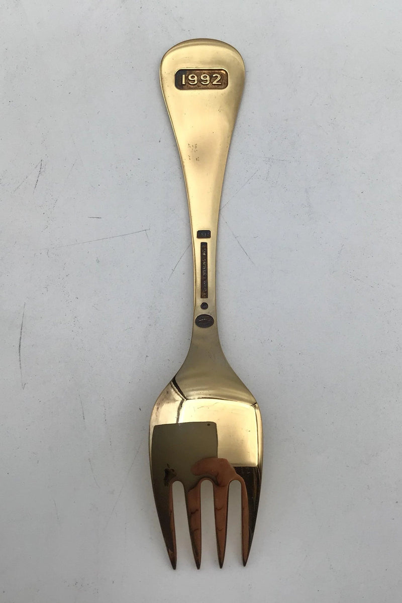 Georg Jensen Årsgaffel 1992 Forgyldt Sterling Sølv med emalje.
