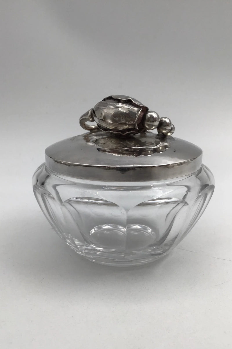 Georg Jensen & Wendel Sterling Sølv Magnolia Sølvlåg No. 2C og Baccarat Krystal Confiture Glas